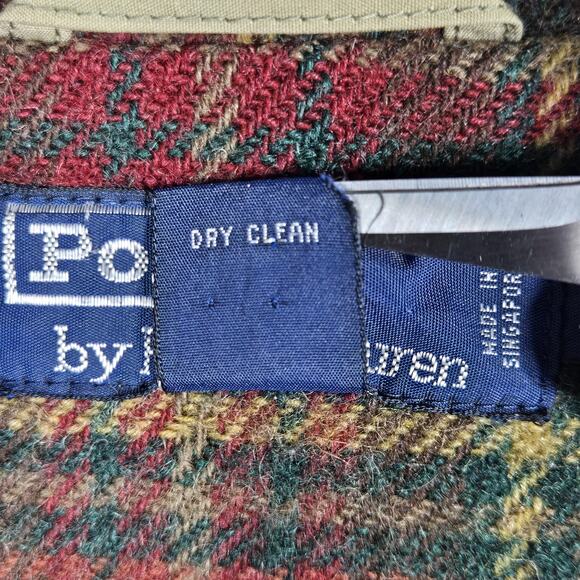 Vintage Polo Ralph Lauren Coat Mens XL Olive Hooded Parka Plaid Wool Cape 90s - Picture 5 of 15